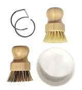 Bamboo Palm Pot Brush.Kitchen Mini Round Dish Brush,Natural Scrub Brush Cleaning Kit for Skillet,Washing Dishes,Vegetables,Pots, Pans. (1x Hard