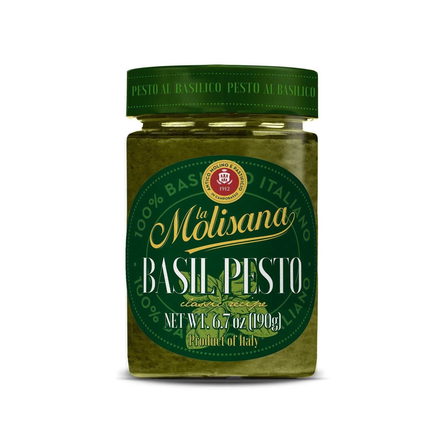La Molisana Basil Pesto Sauce, 6.7 oz, Authentic Italian Basil Pesto with PDO Grana Padano & Pecorino Romano Cheese, Rich Mediterranean Flavor