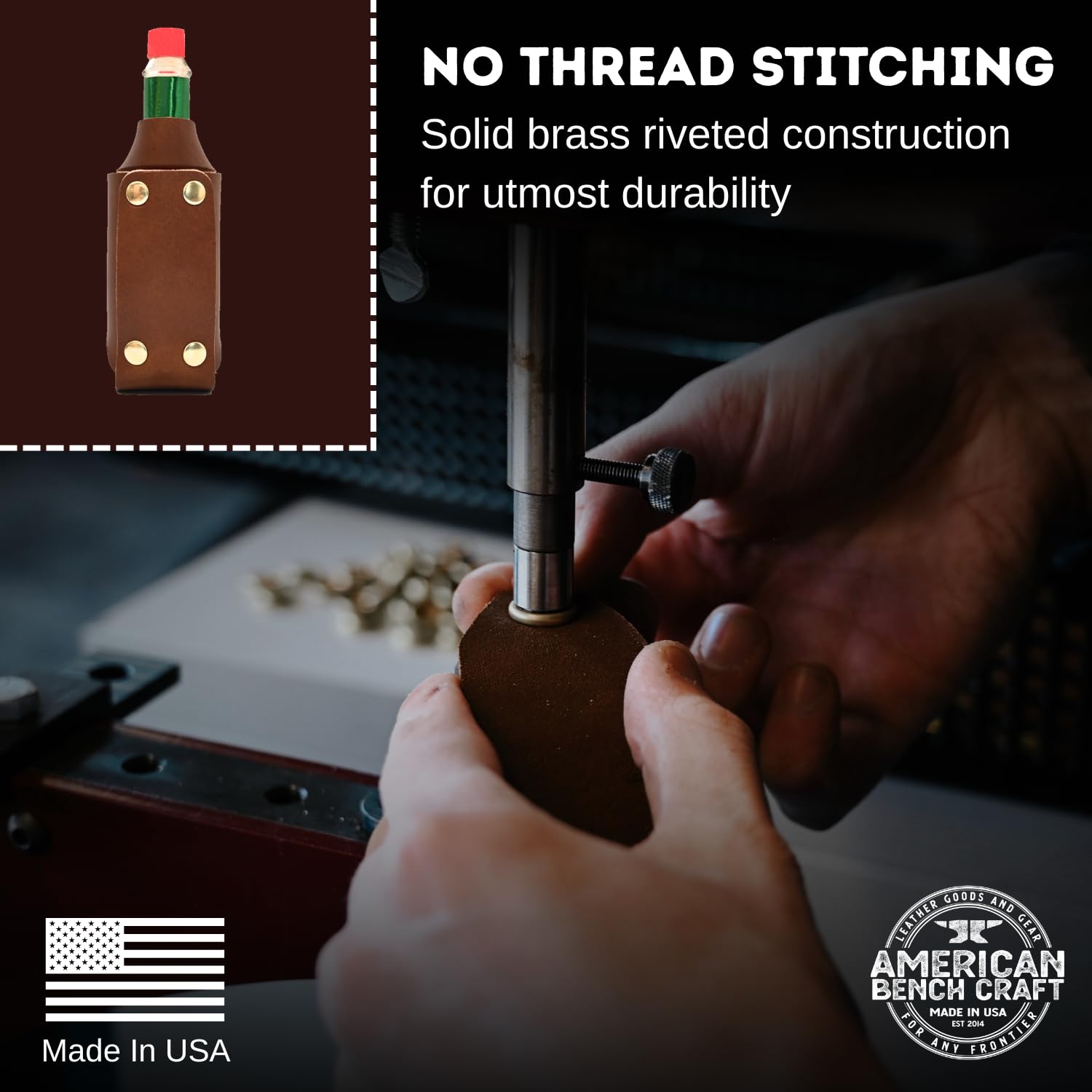 Hot Sauce Holster - Full Grain Leather Belt Holder - Solid Brass Snap - Convenient Slip-On Hot Sauce Bottle Holster - Fits 2 oz. Tabasco & Cholula