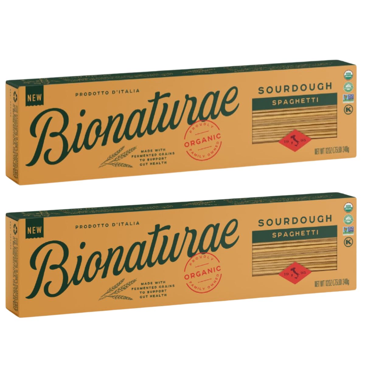 Bionaturae Spaghetti Pasta Noodles - Sourdough Pasta, Kosher Certified, High Protein, Non-GMO Verified, USDA Certified, Spaghetti Pasta Organic