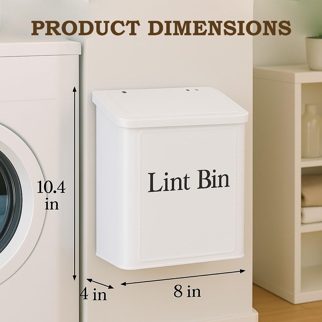 MTTRADERS Magnetic Lint Bin for Laundry Room Organization & Storage, Wall-Mounted Dryer Lint Bin Trash Can with Lid, Lint Box Includes Brush, 2 White
