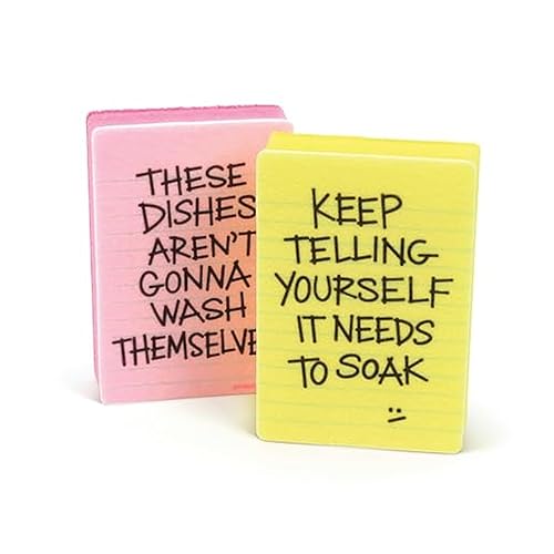 Genuine Fred Clean Conscience Kitchen Sponges - Set of 2 Passive-Aggressive Dish Sponges with Funny Notes - Multi-Layer Scrubbers for Dishes and Mess