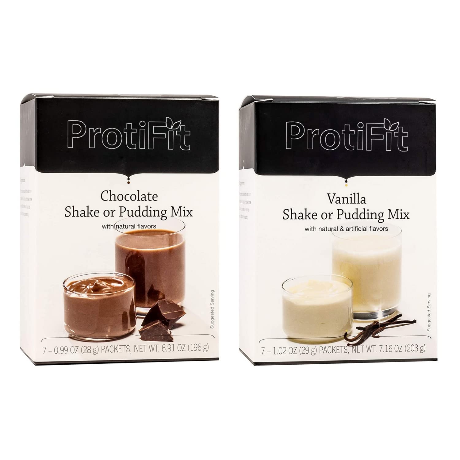 PROTIFIT - High Protein Chocolate & Vanilla Pudding & Shake Mix 2 Pack, 15g Protein, Low Calorie, Low Fat, Low Carb, Aspartame Free, Idea Protein