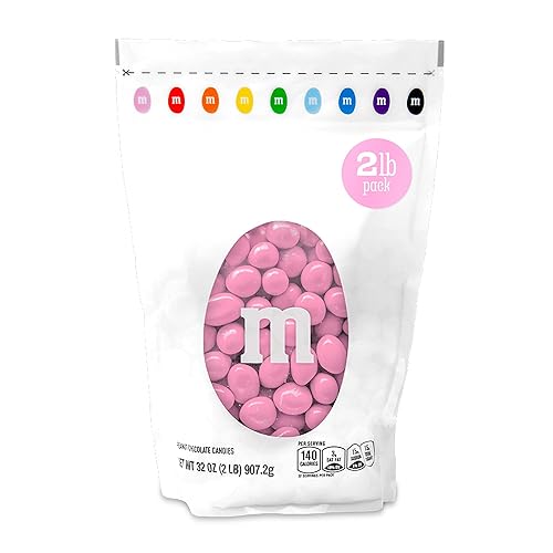M&M’S WORLD Peanut Pink Chocolate Candy - 2lbs of Bulk Candy in Resealable Pack for Candy Buffet,Birthday Parties,Theme Meetings,Candy Bar,Sweet Stuff