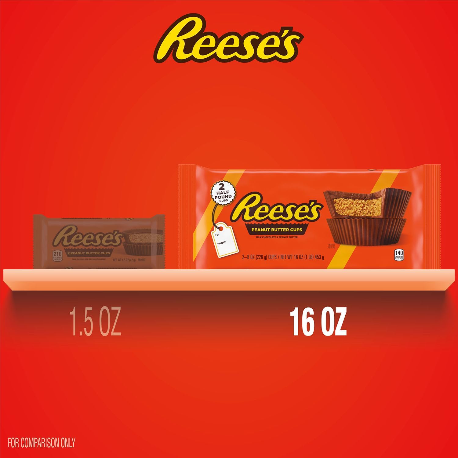 REESE'S Milk Chocolate Half-Pound Peanut Butter Cups, Candy Pack, 16 oz (2 Pieces)