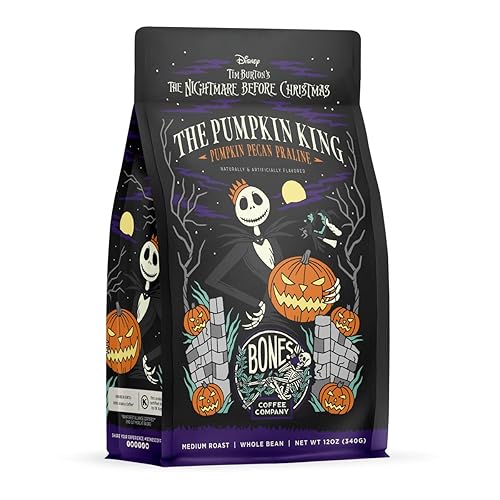 Bones Coffee Company The Nightmare Before Christmas Pumpkin King Flavored Coffee Beans, Medium Roast Ground Coffee Low Acid, Pumpkin Pecan Praline