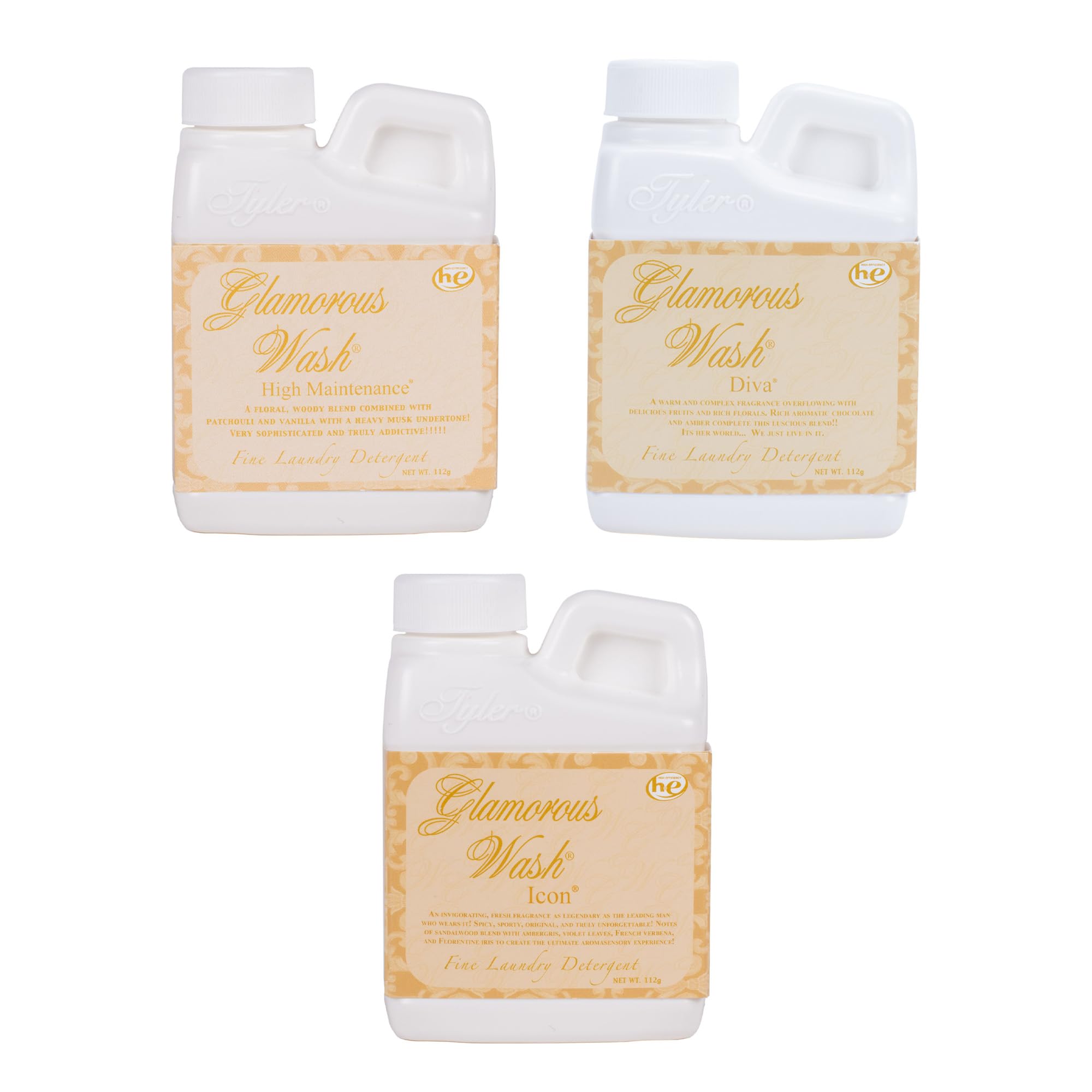 Elanze Designs Tyler Candle Glamorous Wash and Luxurious High Efficient 4 ounce Fine Liquid Laundry Detergent, 3 Scent Assortment, High Maintenance