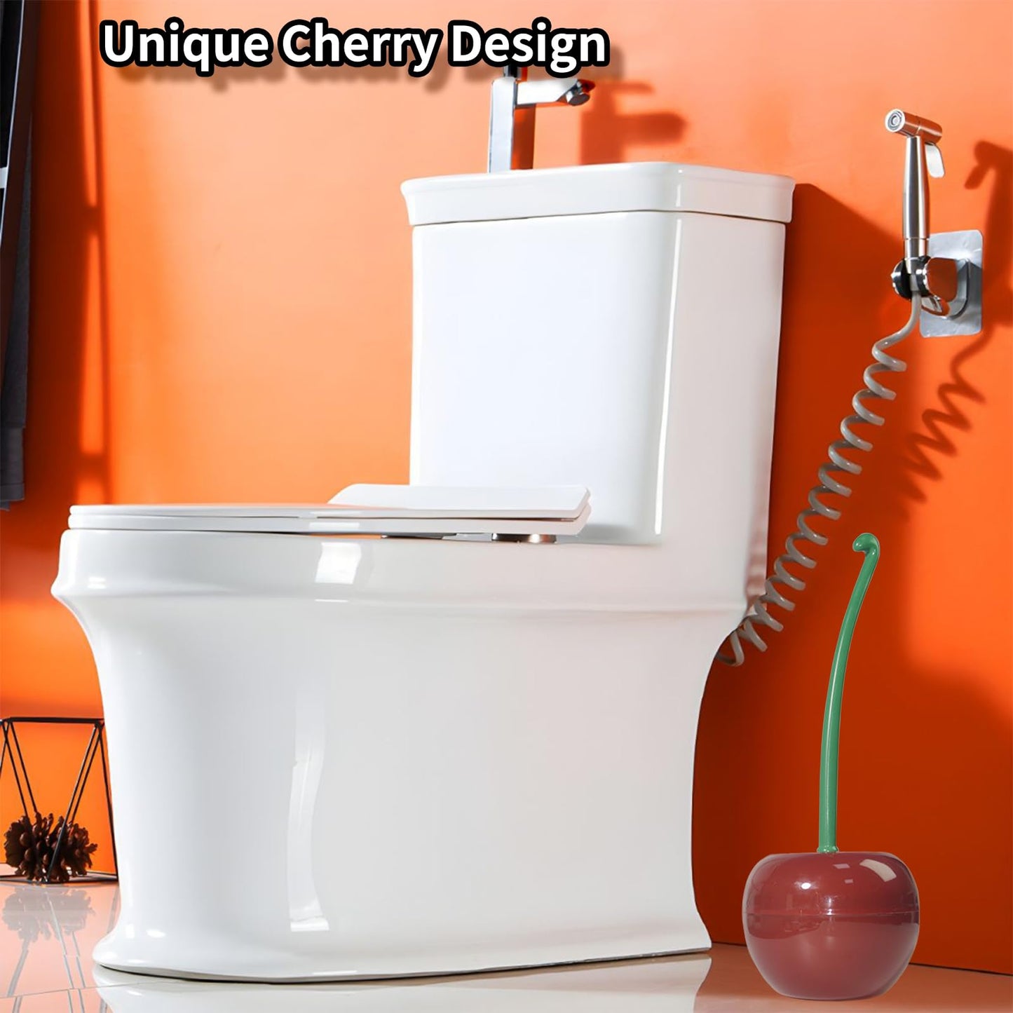 TSBSHum 2-Pack Cherry Toilet Brush and Holder | Cute Toilet Brush Set with Flexible Bristles for Easy Reach | Blending Eclectic Home Decor with Cherry