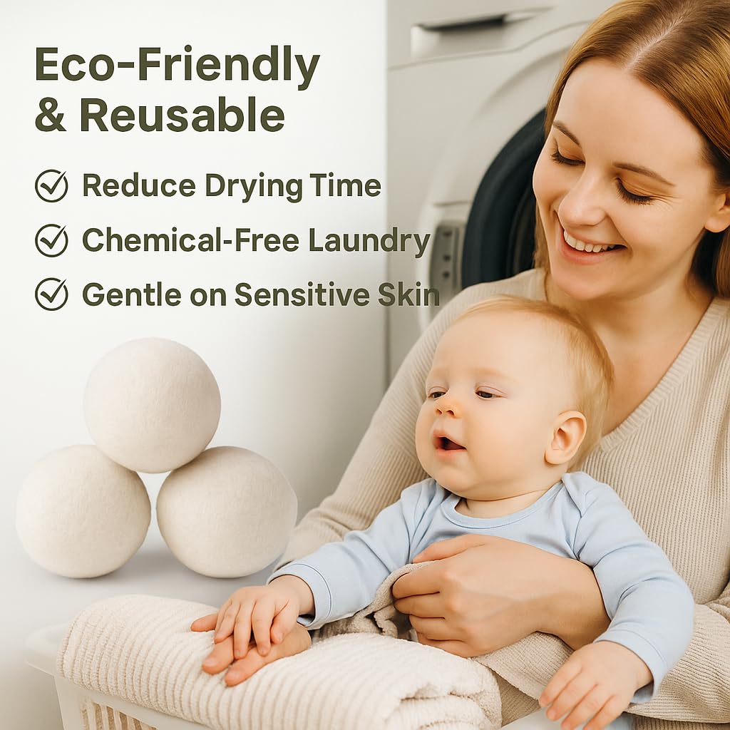 Tipitaka Laundry Wool Dryer Balls | Natural Fabric Softener - Reusable, Eco-Friendly, Reduces Drying Time - Wool Balls Replaces Dryer Sheets - 6 XL