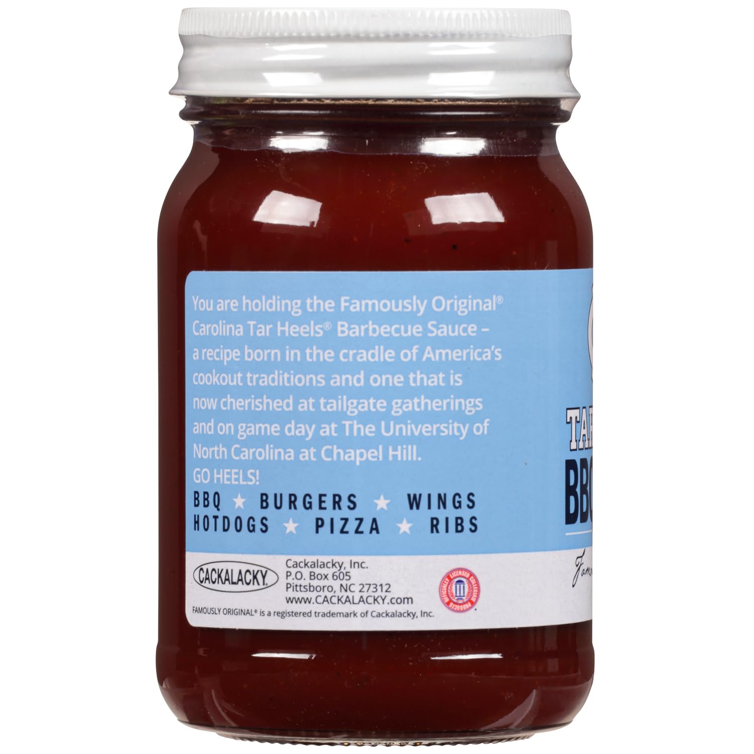 Cackalacky Carolina Tar Heels BBQ Sauce - 16 oz - Smoky and Brown Sugar Flavor, Ideal for Grilling at Game Days, Tailgates, and Sporting Events
