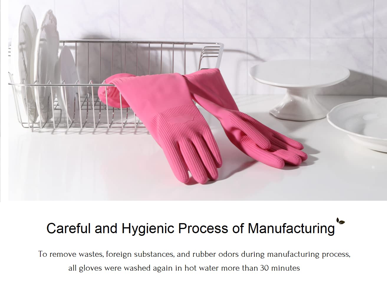 Myungjin (2 Pairs Reusable Waterproof Household Dishwashing Non-Slip Cleaning Latex Rubber Kitchen Gloves (Pink, Large)