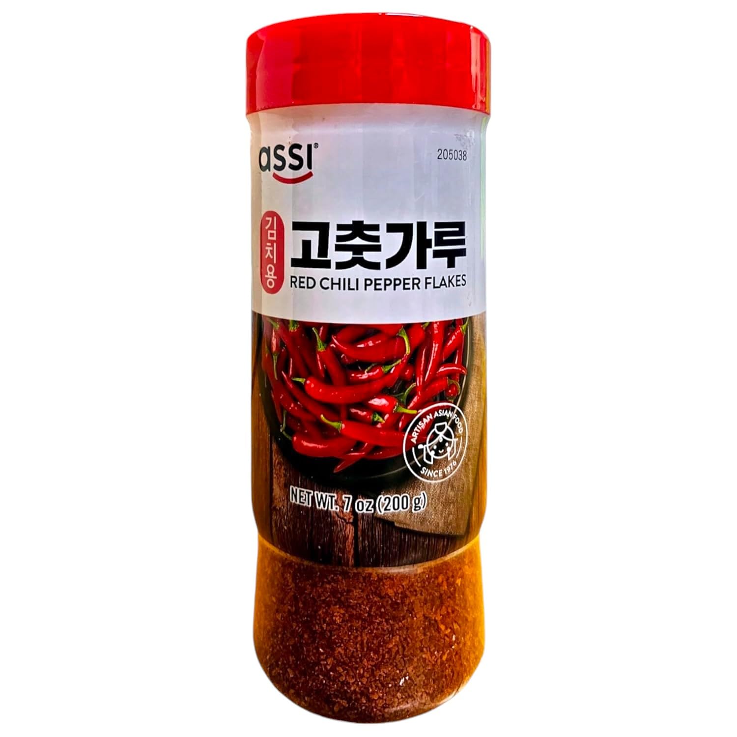 Korean Red Hot Chili Pepper Flakes Powder, Sun Dried 7oz Shaker