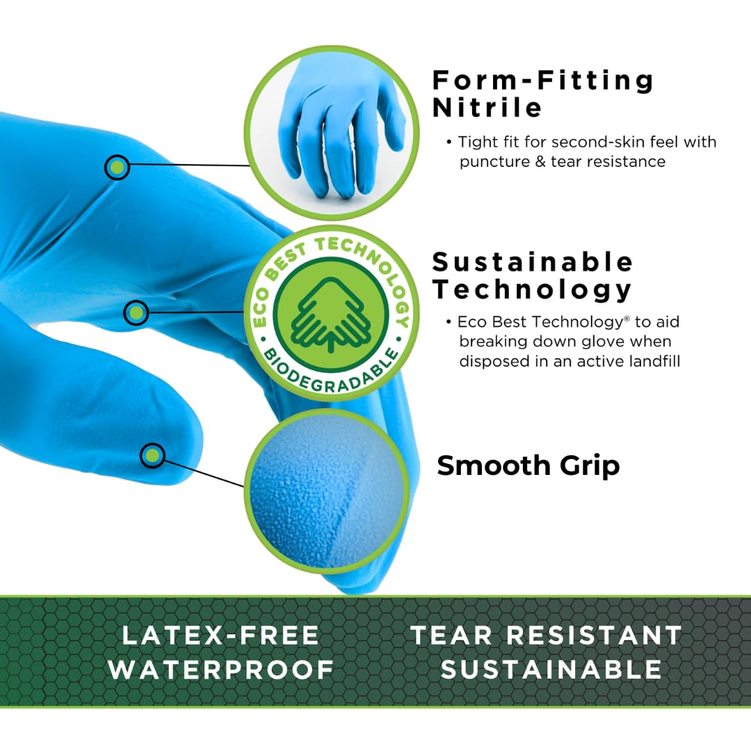 SHOWA 8005PF Sustainable EBT Latex-Free, Powder-Free, Nitrile Disposable Single Use Safety Gloves, 8 Mil, 9.5" Length, Small (1 Box/50 Gloves)