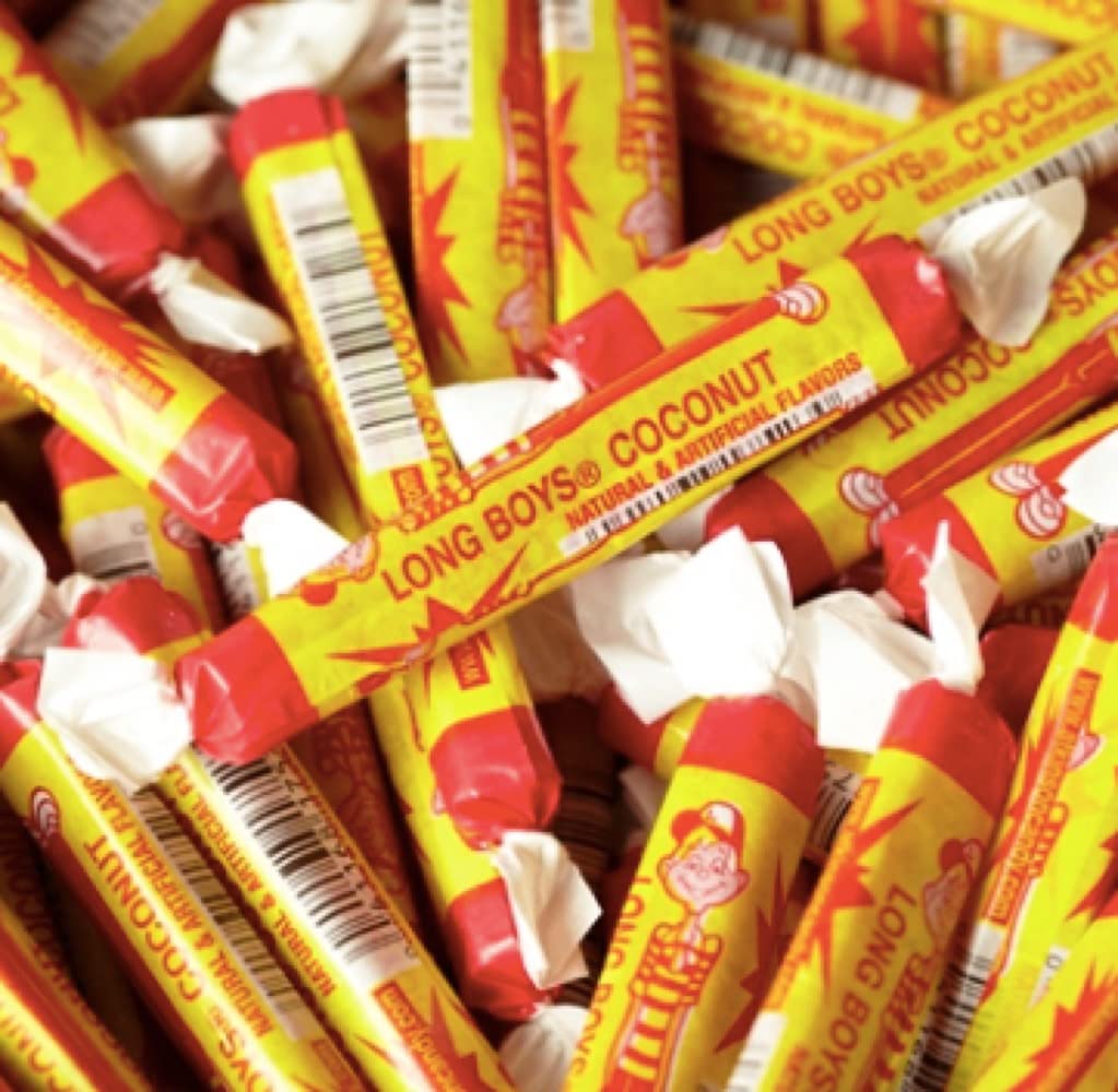 Atkinson's Long Boys Coconut - Creamy Caramels Infused with Real Coconut Flakes - Gluten Free, Kosher - 1 lb. Bag