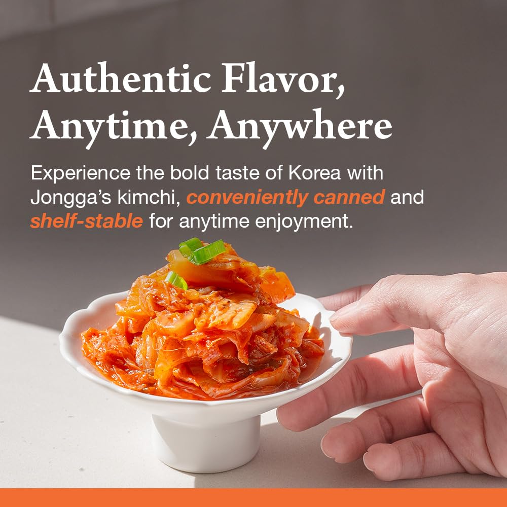JONGGA Stir-Fried Can Kimchi (Pack of 1), Shelf Stable Canned Kimchi, Spicy Korean Authentic Fermented Pickled Cabbage, Perfect with Ramen, Noodles