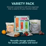 Matter Compostable Assorted Kitchen Bags, 230 Count, Biodegradable, Eco-Friendly Resealable Food Storage Variety Pack, 80 Snack, 80 Sandwich, 50 Quart