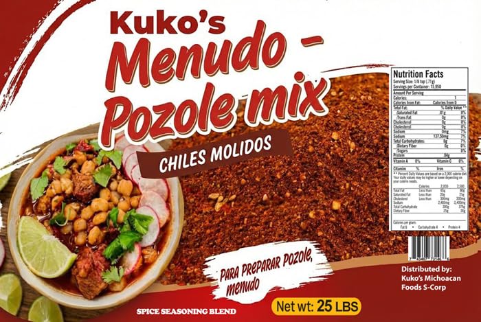 Menudo Pozole Rojo chiles molidos Mix Mexican Spice Seasoning 25 Pounds Bulk Box