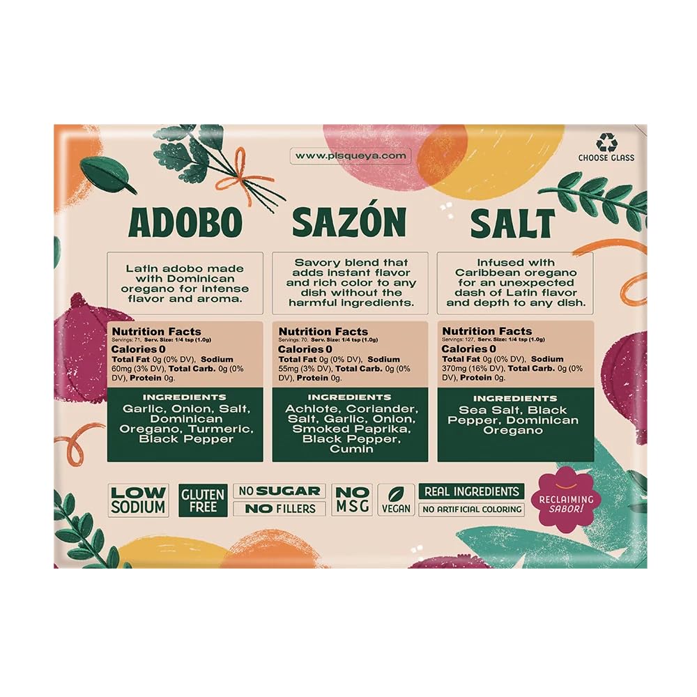 Pisqueya Latin Seasoning Gift Set, Sazon Adobo Oregano Salt, 3 Pack