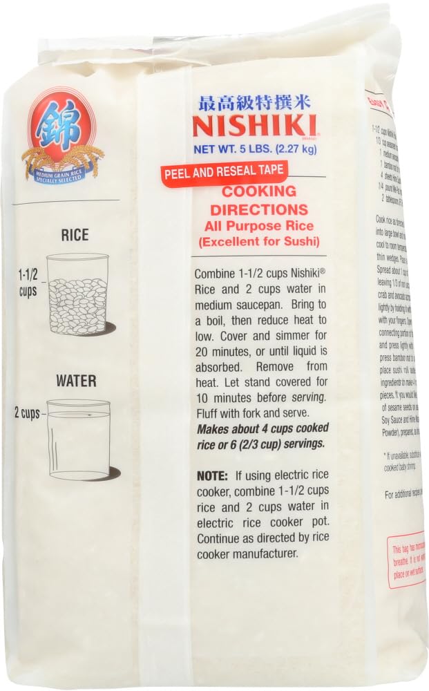 Nishiki Medium Grain Rice, 5-Pound(Pack of 8)