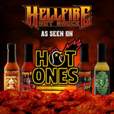 Hellfire Hot Sauce Hot Ones Gift Pack - Gourmet Hot Sauce Variety Pack With 4 Extreme Flavors Featured on Hot Ones TV Show (Four 5 oz. Bottles)