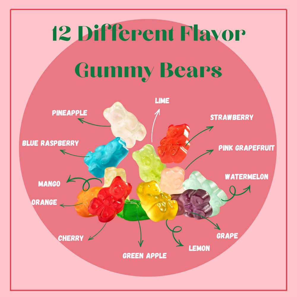 Candykrave Albanesse 12 Flavor Gummi Bears, (2 LB) naturally Flavored Chewy Gummies with Fruity Varieties Including Fuji Apple, Asian Blood Orange