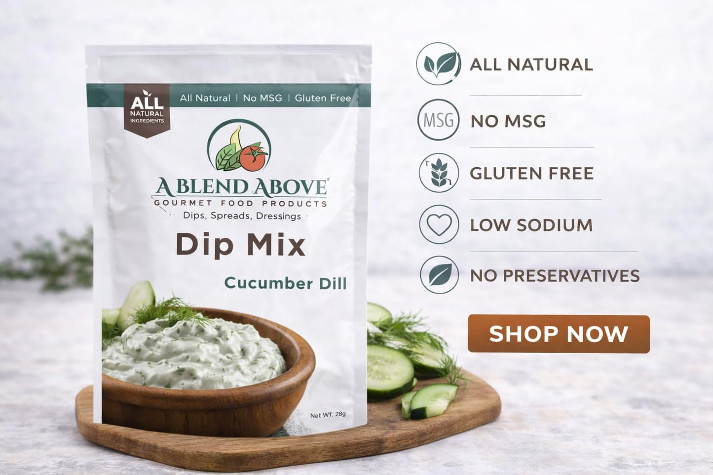 A Blend Above Cucumber Dill Dip Mix, 1oz, (3 Pack), Gluten-Free, No MSG, All Natural, No Preservatives, Vegetable Dip, Keto Friendly, Low Carb, Easy