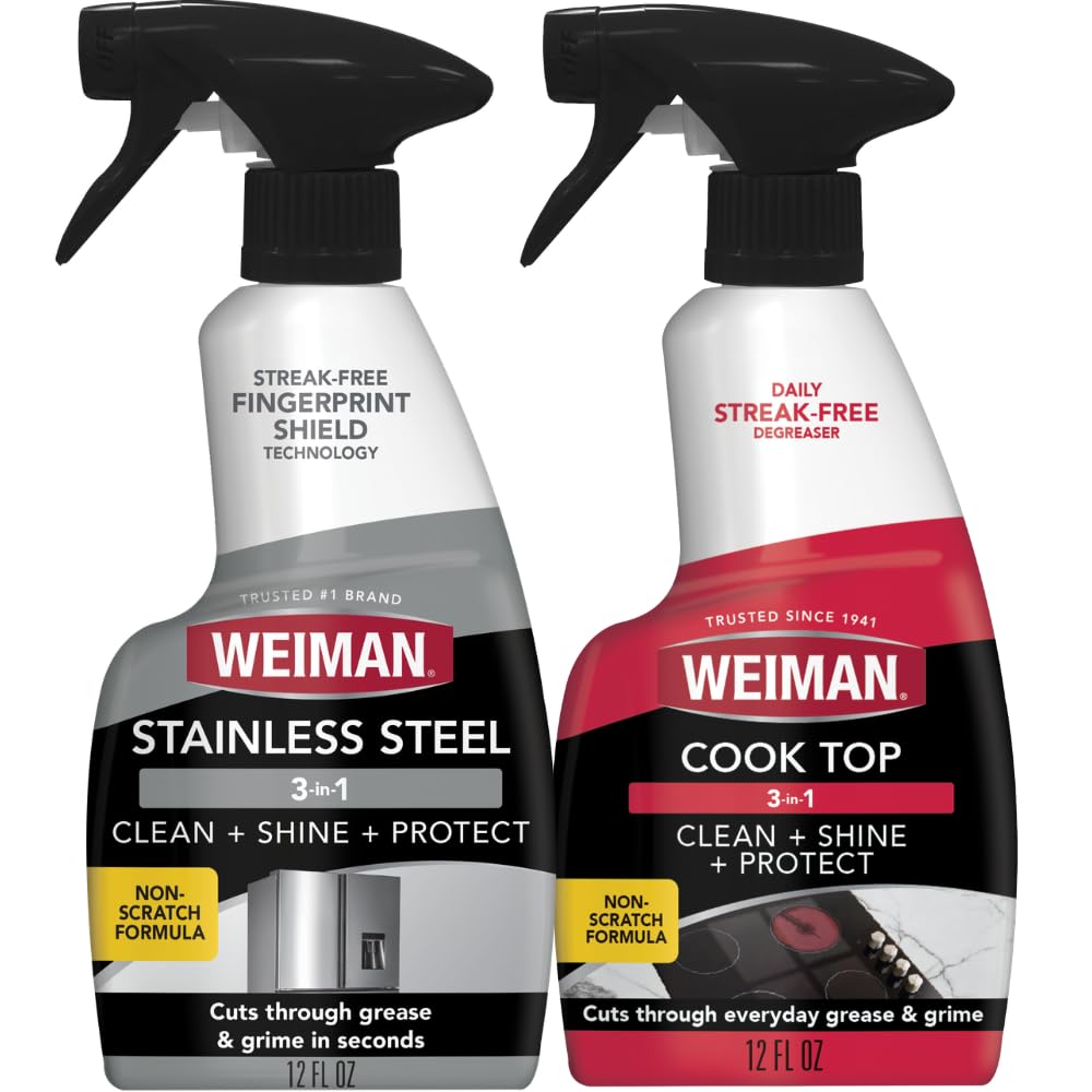 Weiman Stainless Steel Cleaner & Cooktop Daily Cleaner - 12 Ounce - Kitchen Appliance Cleaner Kit