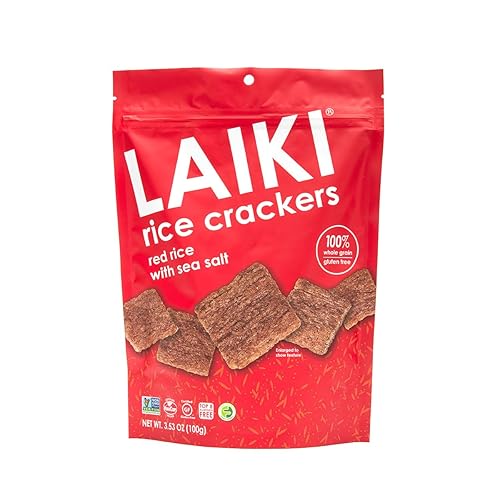 LAIKI Gluten Free Rice Crackers, Red Rice, Resealable 3.53 Ounce Bag
