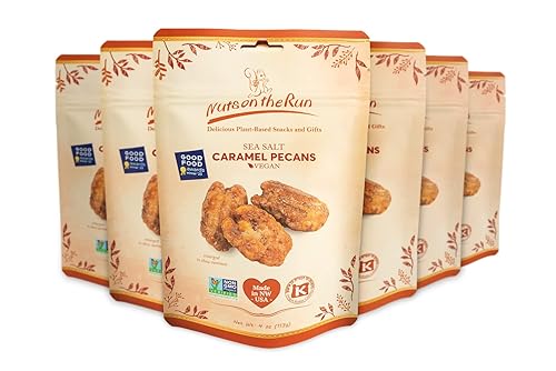 Sea Salt Caramel Pecans - Vegan, Kosher, Gluten-free, GMO-free Pecan Pralines - 4oz (PACK OF 6 BAGS) - Satisfaction Guarantee