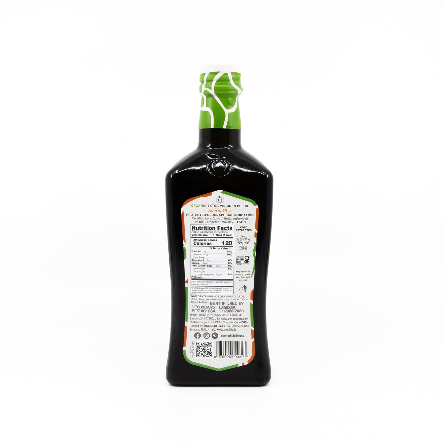 Bono Sicilian Extra Virgin Olive Oil | Organic | Sicilia PGI | 100% Italian Extra Virgin Olive Oil, 16.9 oz