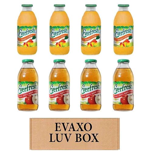 LUV BOX- variety Everfresh Juice 16 oz. pack of 8, Everfresh Mango Carrot, Everfresh 100% Apple Juice. by evaxo