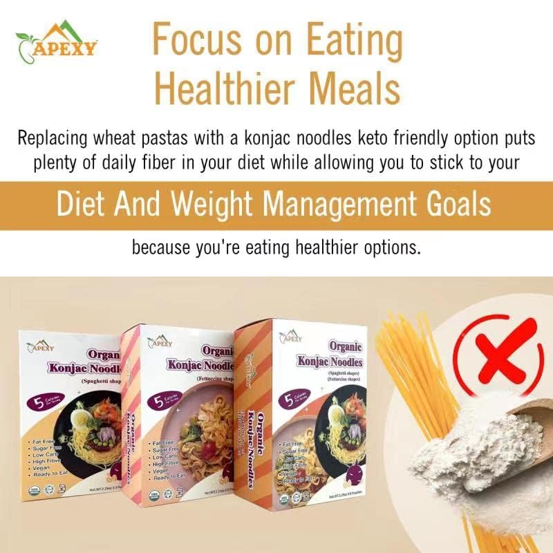 Apexy Organic Shirataki Konjac Noodle with Organic Oat Flour 42.24oz 8 Pouches Inside Healthy Diet, Low Calorie, Low-Carb Gluten Free, Vegan, Keto