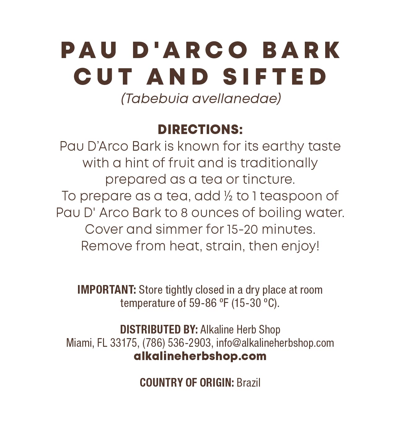 Alkaline Herb Shop Just Herbs: PAU D'Arco Bark Cut and Sifted