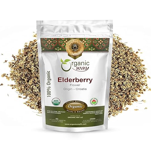 Organic Way Dried Elderberry Flower/Elderflower - European Wild-Harvest | Organic & Kosher Certified | Vegan, Non GMO & Gluten Free | USDA Certified |