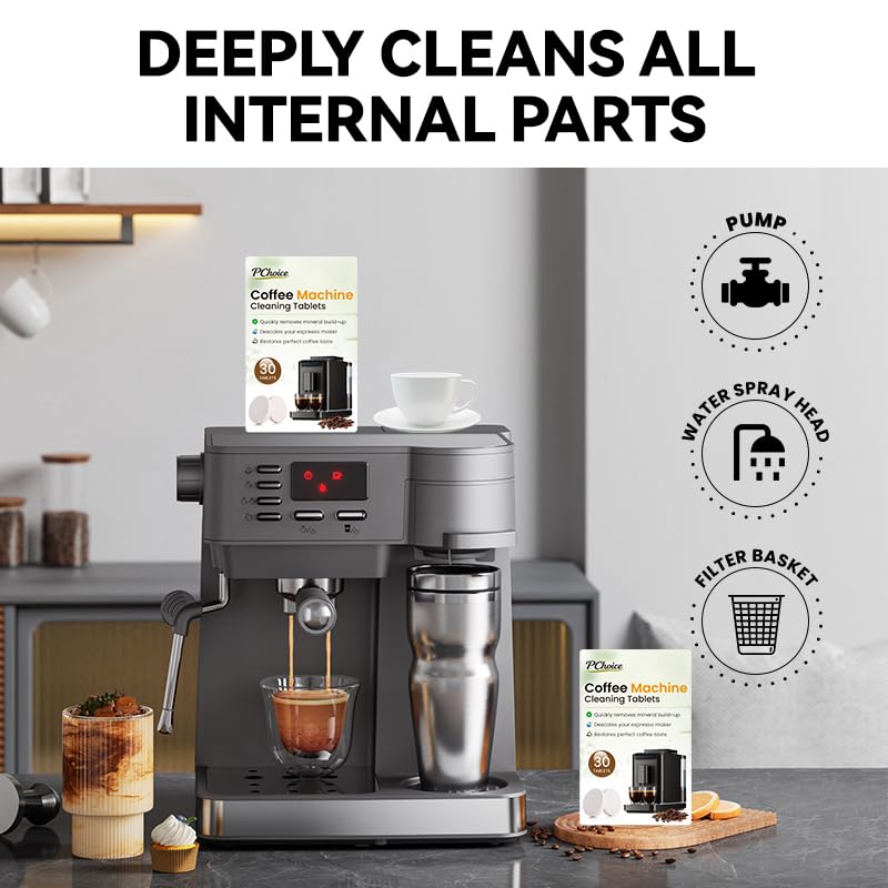 PChoice Coffee Machine Cleaning Tablets 30 Count - Descaler & Mineral Buildup Remover, Compatible with Ninja, Delonghi, Nespresso, Keurig & All Coffee