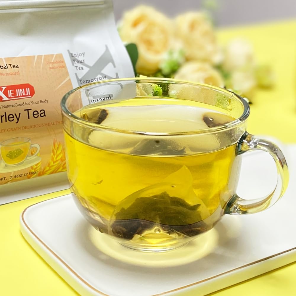 XIEJINJI Barley Tea, 4.2g x 50 Count (7.4 oz), 100% Pure Natural Roated Barley Grains Herbal Tea, Eco-Conscious Tea Bags, Caffeine-Free Herbal Tea