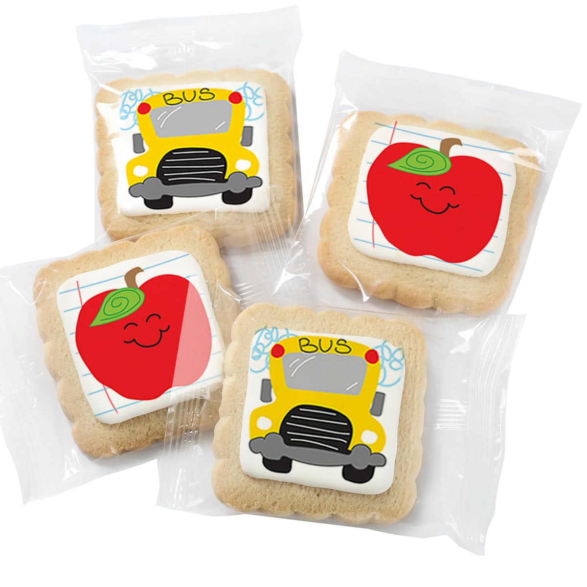 School Cookies Teacher Appreciation Bulk Individually Wrapped Party Favors | Thank You 24 Pack | Back To School Gift Basket | Apple and School Bus |
