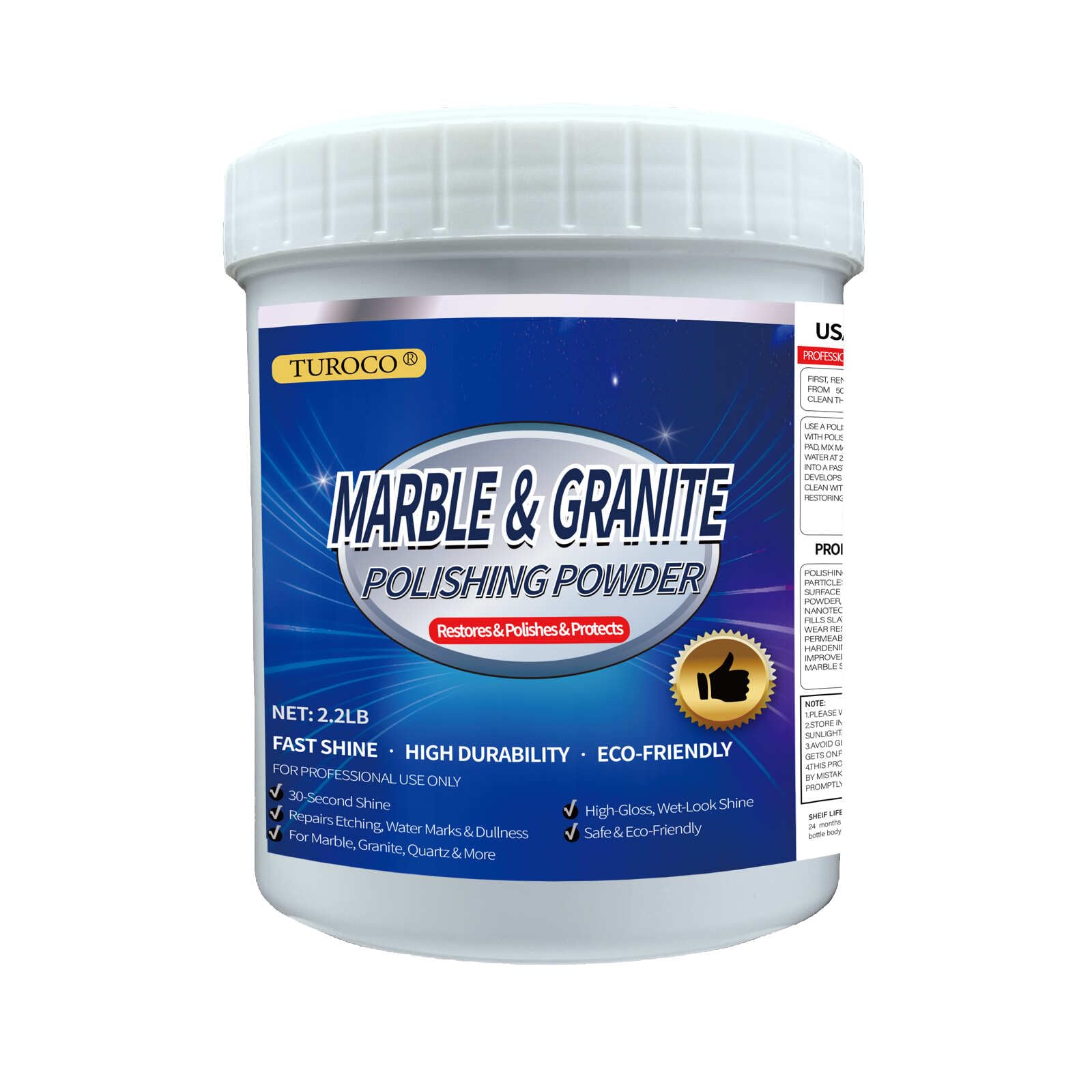 Marble Polishing Treatment Powder 2.2LB - Stone Cleaner & Gloss Enhancer for Marble, Granite & Quartz - Reduces Dullness, Water Spots & Minor