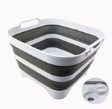 SAMMART 2 pcs. Camping Set : Collapsible Bucket + Portable Dishpan with Draining Plug (Grey, 5L Bucket+10L Dishpan)