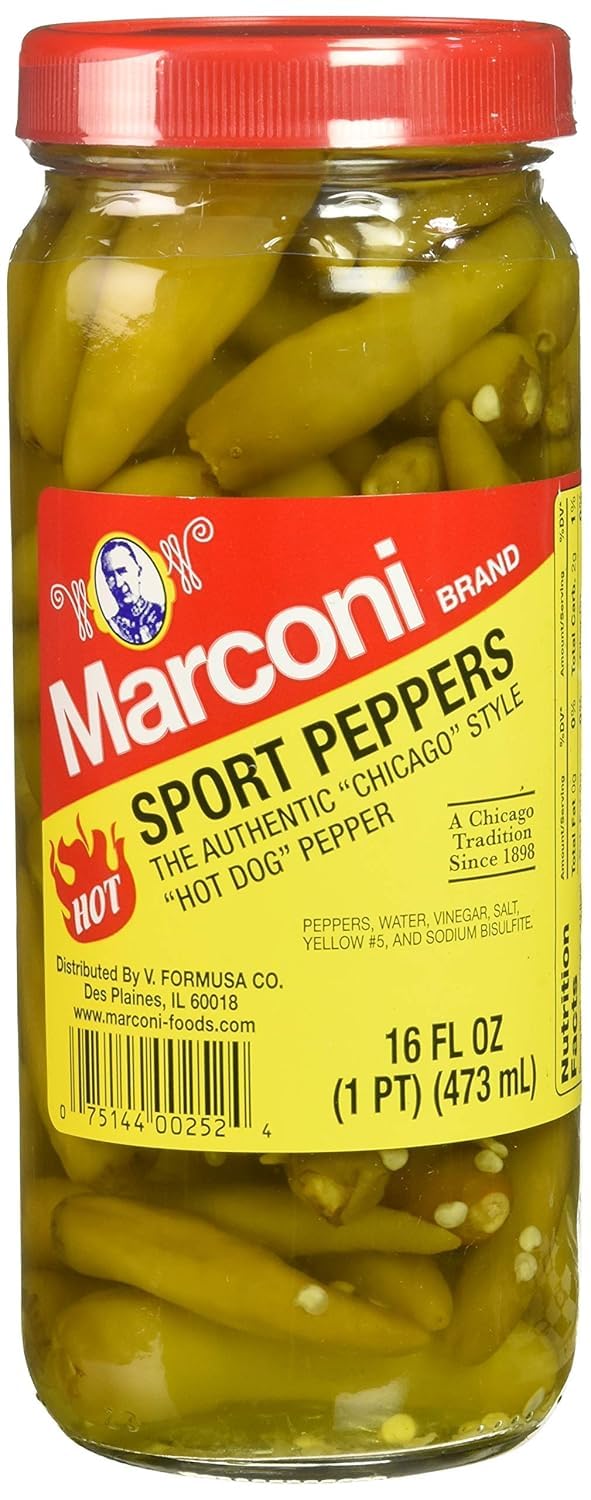Marconi Sport Peppers & Green Relish 2 Pack | Chicago Style Hot Dog Toppings | Pickled Peppers & Relish Combo | 16 oz Each, 32 oz Total