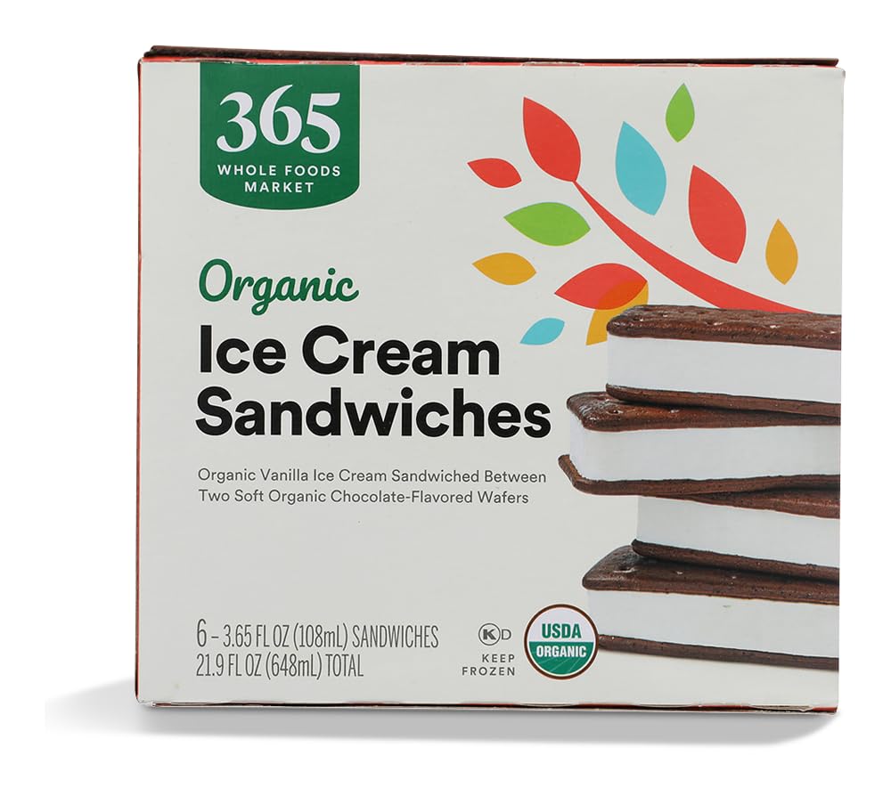 365 by Whole Foods Market, Ice Cream Sandwiches Organic 6 Count, 21.9 Fl Oz