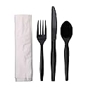 Boardwalk Four-Piece Cutlery Kit, Fork/Knife/Napkin/Teaspoon, Black, 250/Carton