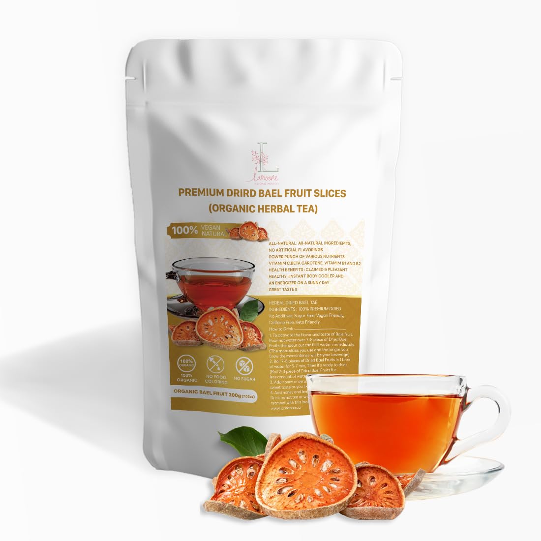 Premium Dried Bael Fruit Slices, Organic Herbal Fruit Tea, Thai Tea, Matoom, Asian wellness dry Bael Fruit, Fruit tea organic (200g) 7.05OZ