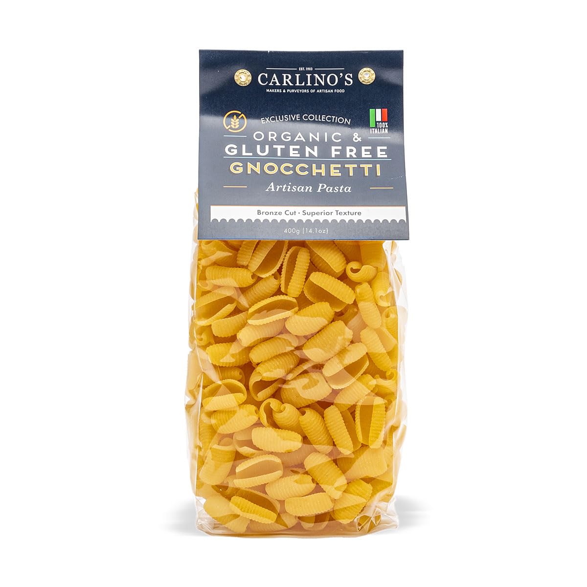 Carlino's Gluten-Free Gnocchetti | Organic Corn and Rice Flour | Bronze Die Cut | Air Dried | Sugar-Free | Superior Texture, USDA Organic, Made in