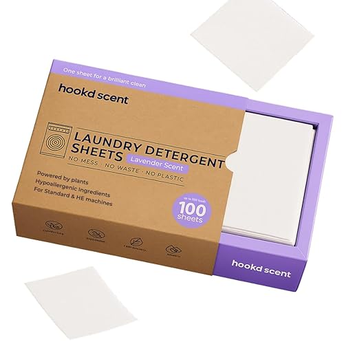 Hook'd Scent Laundry Detergent Sheets, Lavender, Plant-Based, Hypoallergenic, Zero-Mess Formula, 200 Loads, Eco-Friendly (Lavender)