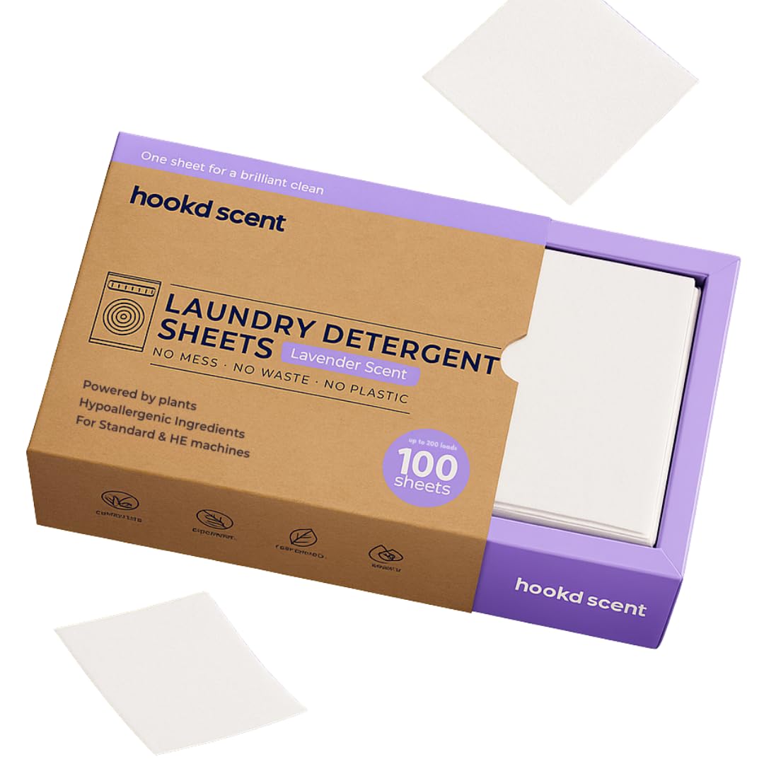 Hook'd Scent Laundry Detergent Sheets, Lavender, Plant-Based, Hypoallergenic, Zero-Mess Formula, 200 Loads, Eco-Friendly (Lavender)
