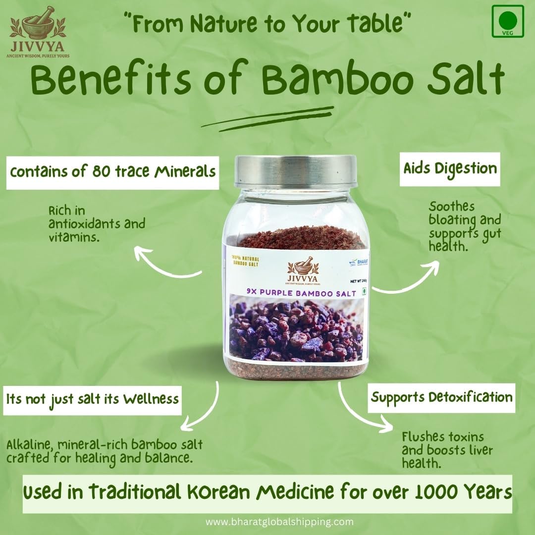 Jivvya 9X Purple Bamboo Salt Crystal, 4.8 OZ, Premium Korean-Style Roasted Bamboo Natural Mineral-Rich Salt - For Cooking and Wellness and Immunity