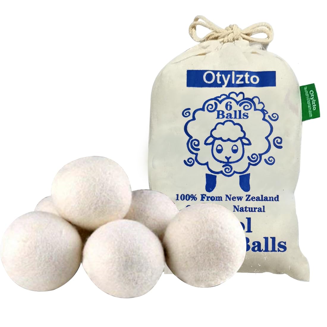 Otylzto Wool Dryer Balls 6-Pack, Drying Balls for Laundry,Reusable As Natural Fabric Softener, Reduce Clothing Wrinkles, Drying Clothes Faster