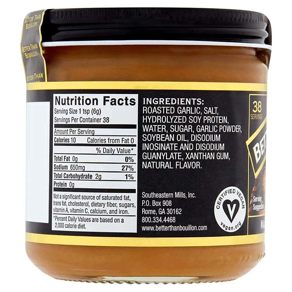 Better Than Bouillon Premium Roasted Garlic Base, Made with Seasoned Roasted Garlic, 38 Servings Per Jar, 8 Ounce (Pack of 1)