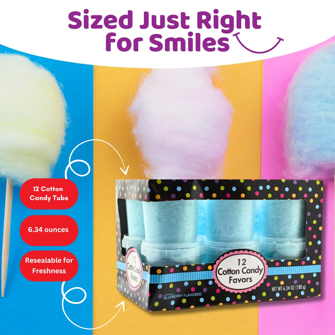 Albert's Caribbean Blue Cotton Candy - 12 Pack - Fluffy Blueberry Sweet Treat - Resealable Tubs - Perfect for Parties & Events